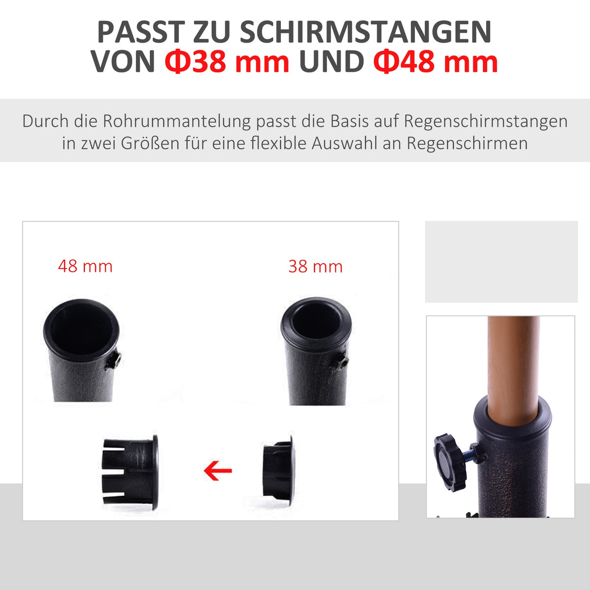 Parasol Stand Umbrella Holder Made Of Synthetic Resin, Black, 15Kg, For Ø38/48Mm, 47X47X32Cm