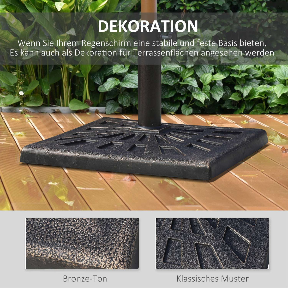 Parasol Stand Umbrella Holder Made Of Synthetic Resin, Black, 15Kg, For Ø38/48Mm, 47X47X32Cm