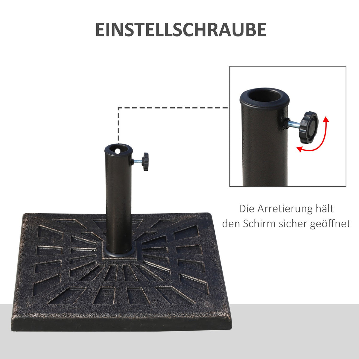 Parasol Stand Umbrella Holder Made Of Synthetic Resin, Black, 15Kg, For Ø38/48Mm, 47X47X32Cm