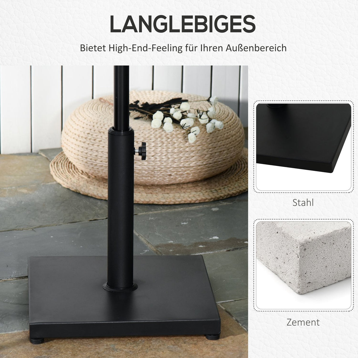 Parasol Stand Umbrella Stand Umbrella Holder Umbrella Base 13 Kg Stand Umbrella Ø35/38/48 Mm Metal + Cement Black 40 X 40 X 43 Cm