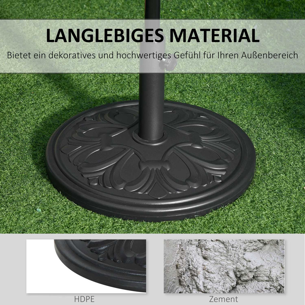 Parasol Stand Umbrella Stand Umbrella Holder Umbrella Base 13 Kg Stand Umbrella Ø35/Ø38/Ø48Mm Plastic + Cement Antique Black Ø48 X 34 Cm