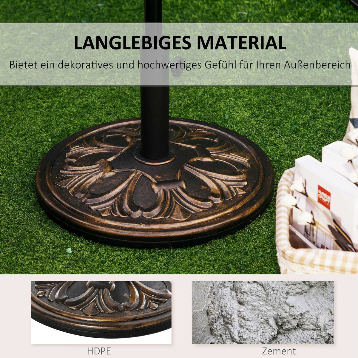 Parasol Stand Umbrella Stand Umbrella Holder Umbrella Base 13 Kg Stand Umbrella Ø35/Ø38/Ø48Mm Plastic + Cement Antique Bronze Ø48 X 34 Cm