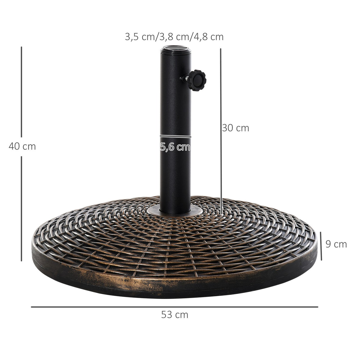 Parasol Stand Umbrella Stand Umbrella Holder Umbrella Base 25 Kg Rattan Look Basket Stand Umbrella Ø35/Ø38/Ø48 Mm Antique Bronze Ø53 X 40 Cm