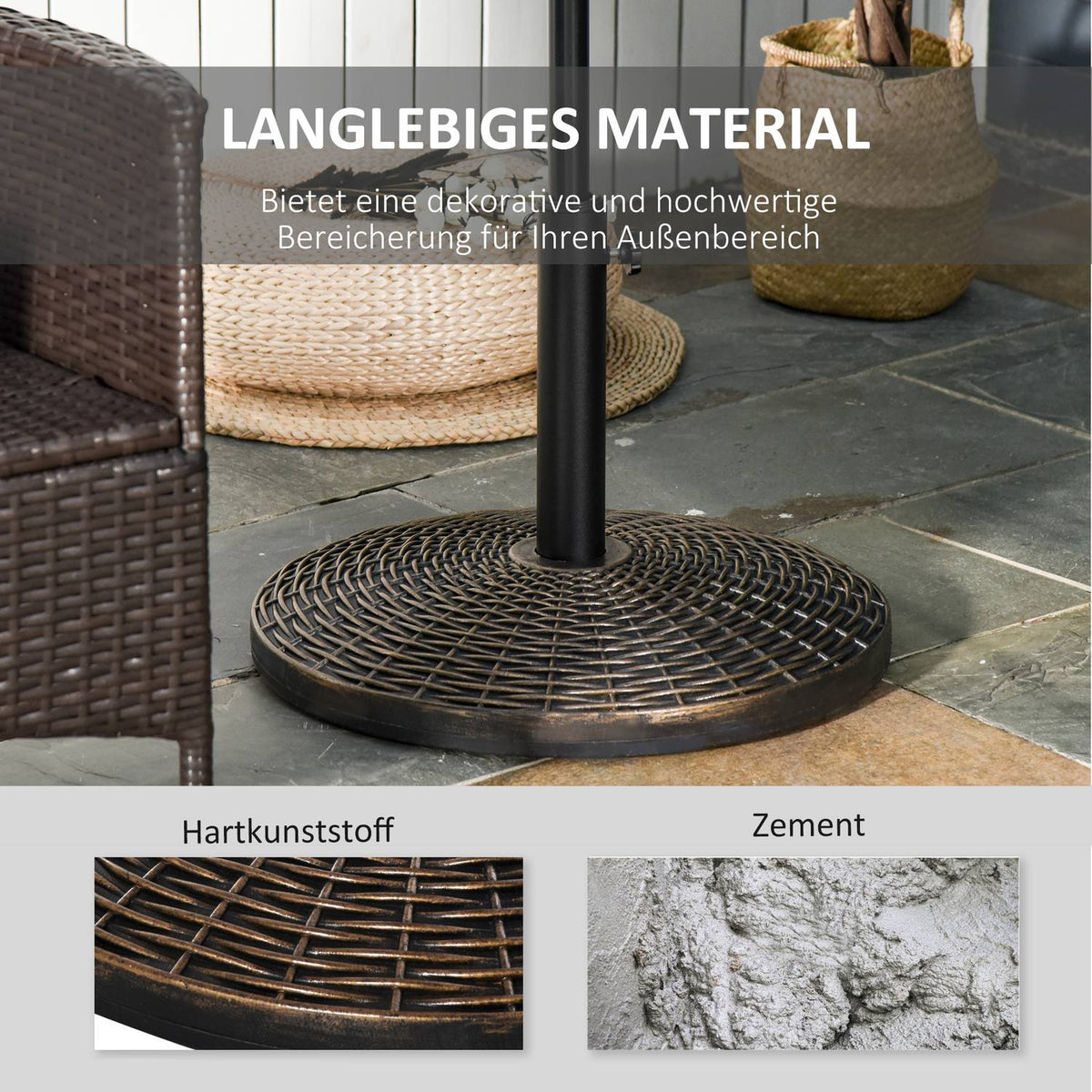 Parasol Stand Umbrella Stand Umbrella Holder Umbrella Base 25 Kg Rattan Look Basket Stand Umbrella Ø35/Ø38/Ø48 Mm Antique Bronze Ø53 X 40 Cm
