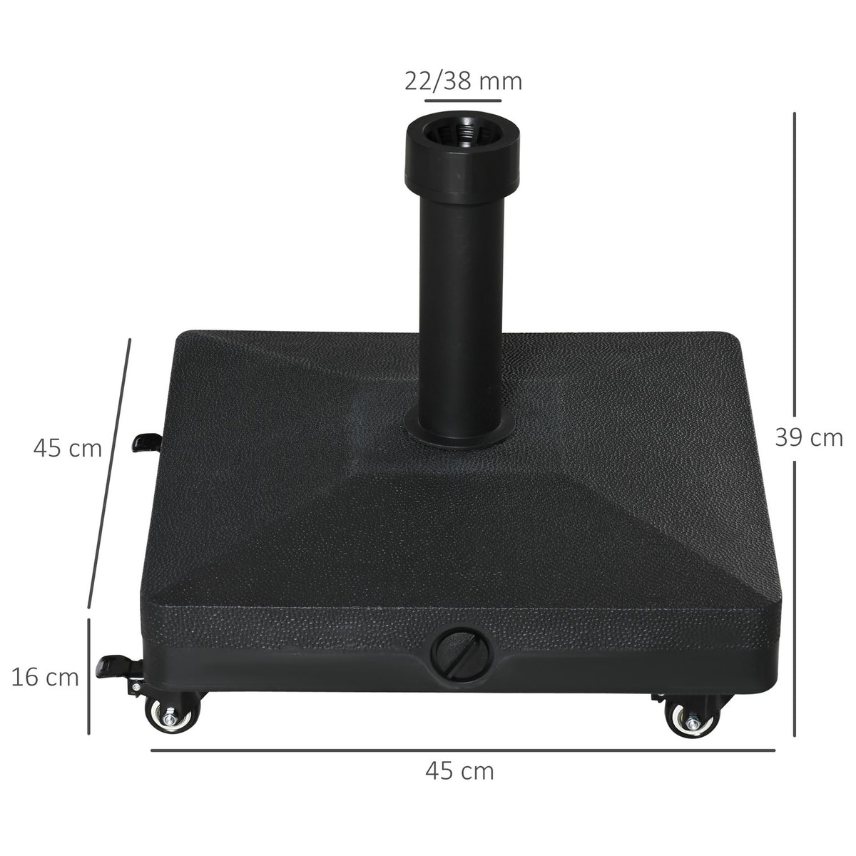 Parasol Stand With Roller, Can Be Filled Up To 20 Kg, For Umbrella Poles 38/48 Mm, For Garden, Terrace, Balcony, Black, 45 X 45 Cm