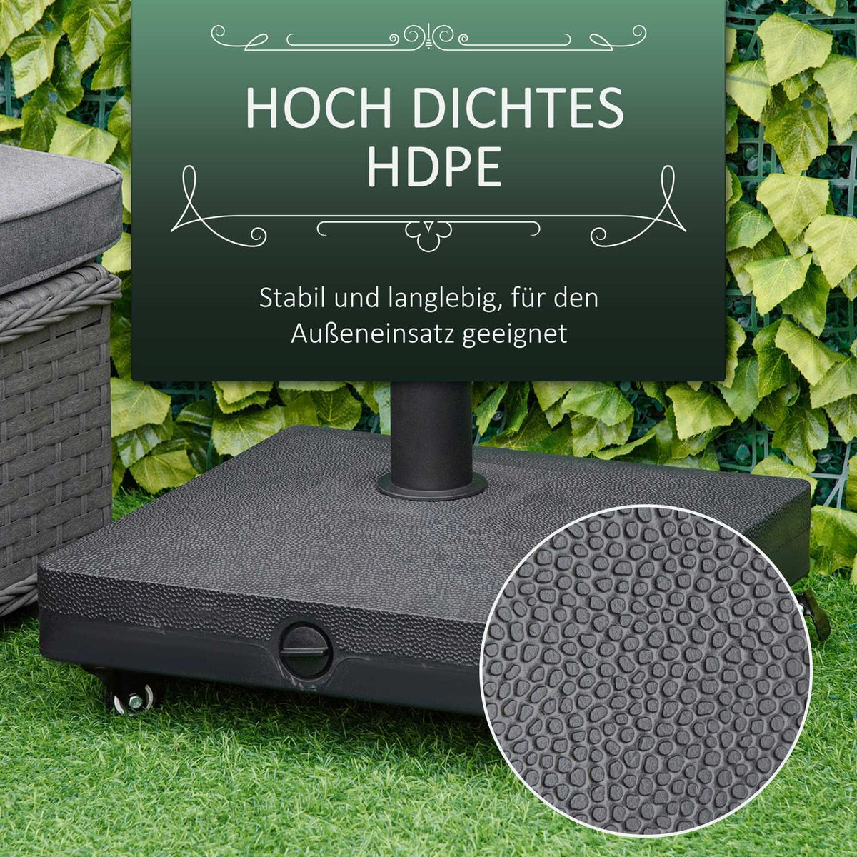 Parasol Stand With Roller, Can Be Filled Up To 20 Kg, For Umbrella Poles 38/48 Mm, For Garden, Terrace, Balcony, Black, 45 X 45 Cm