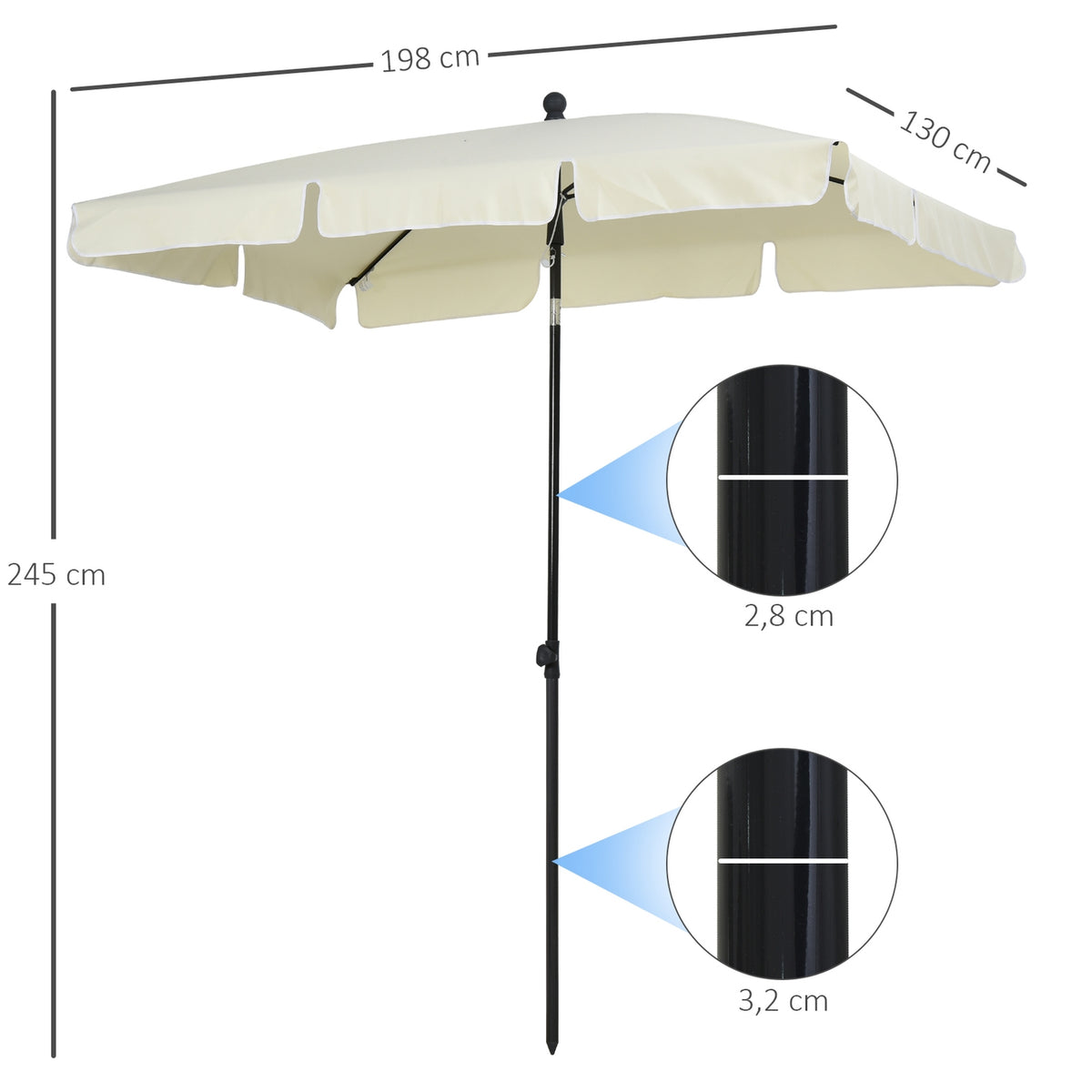 Parasol Uv Protection Garden Umbrella Foldable, Perfect For Balcony & Beach, Cream White & Black