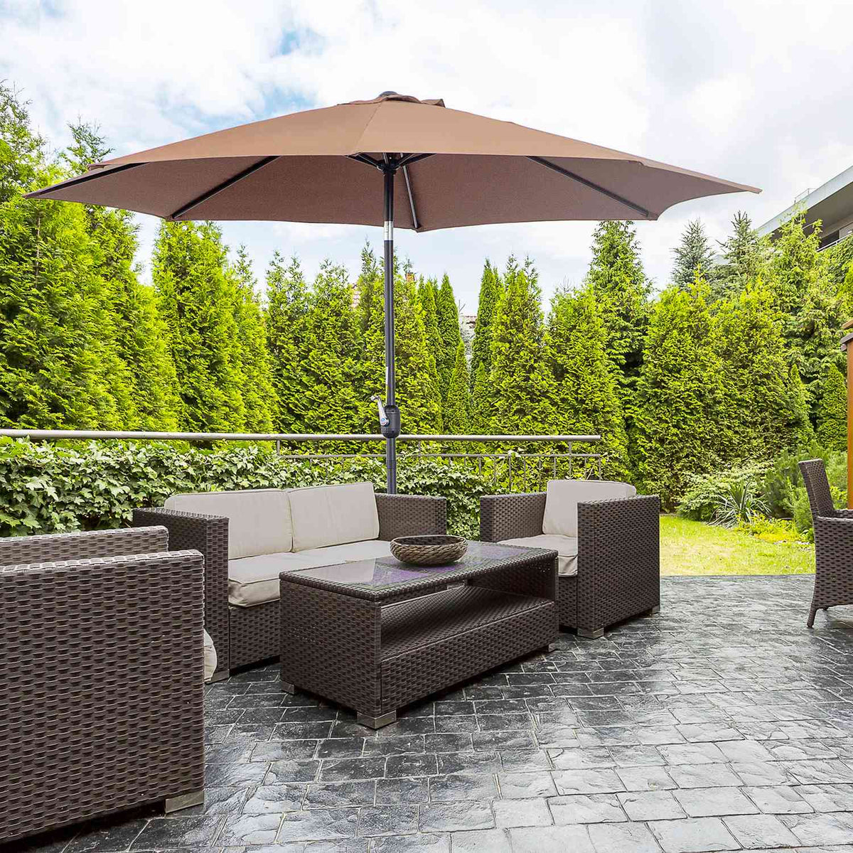 Parasol With Hand Crank Ø2.95 X 2.5 M Folding Umbrella, Market Umbrella, Brown, 180/M² Polyester, Stable