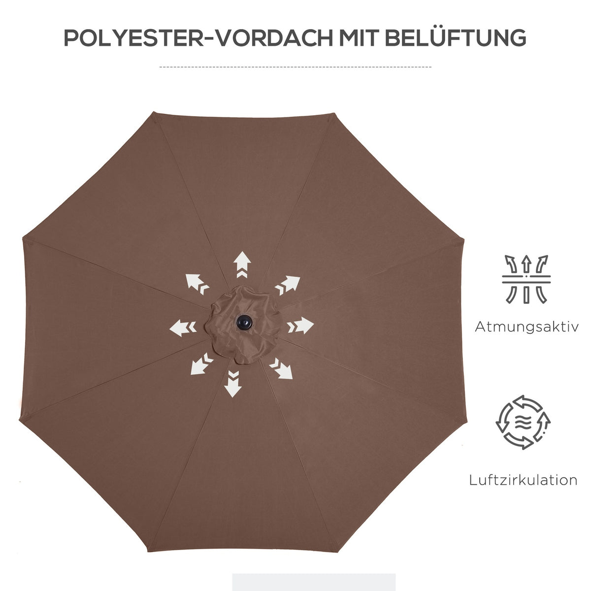 Parasol With Hand Crank Ø2.95 X 2.5 M Folding Umbrella, Market Umbrella, Brown, 180/M² Polyester, Stable
