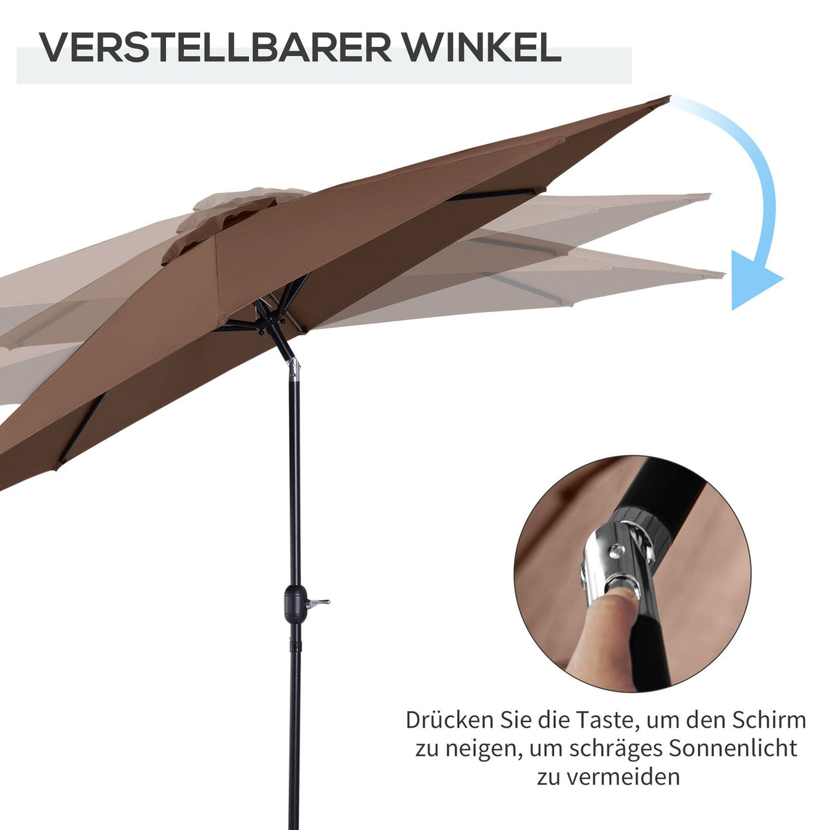 Parasol With Hand Crank Ø2.95 X 2.5 M Folding Umbrella, Market Umbrella, Brown, 180/M² Polyester, Stable