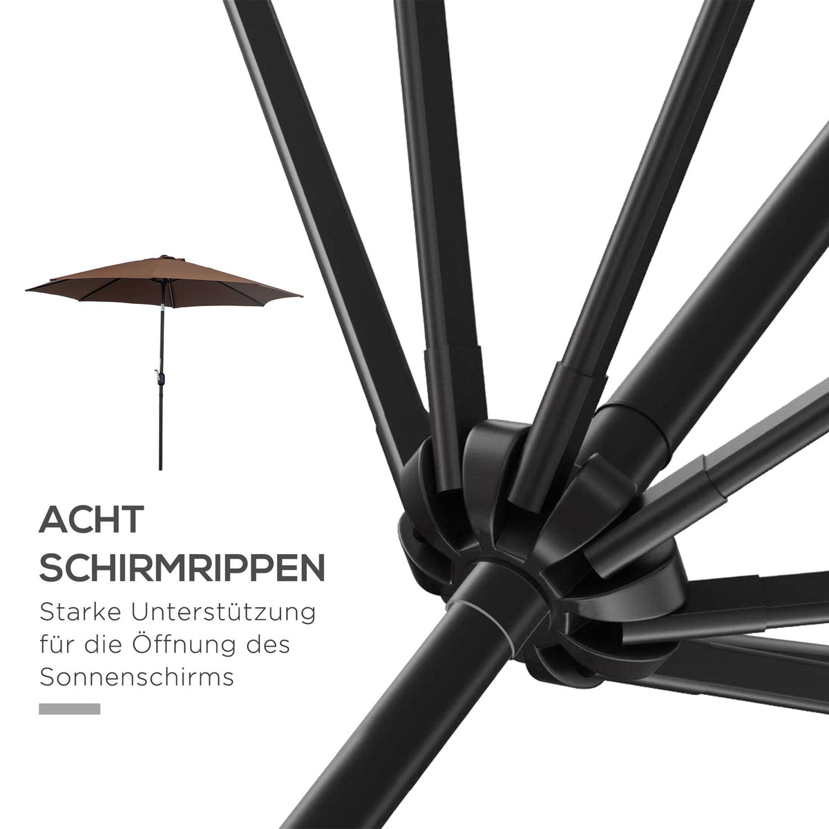 Parasol With Hand Crank Ø2.95 X 2.5 M Folding Umbrella, Market Umbrella, Brown, 180/M² Polyester, Stable