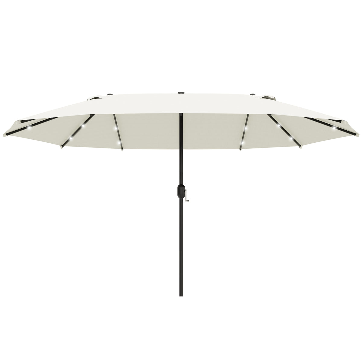Parasol With Led Double Parasol 440 X 260 Cm Garden Umbrella Market Umbrella Large Patio Umbrella With Hand Crank Oval Metal Cream White