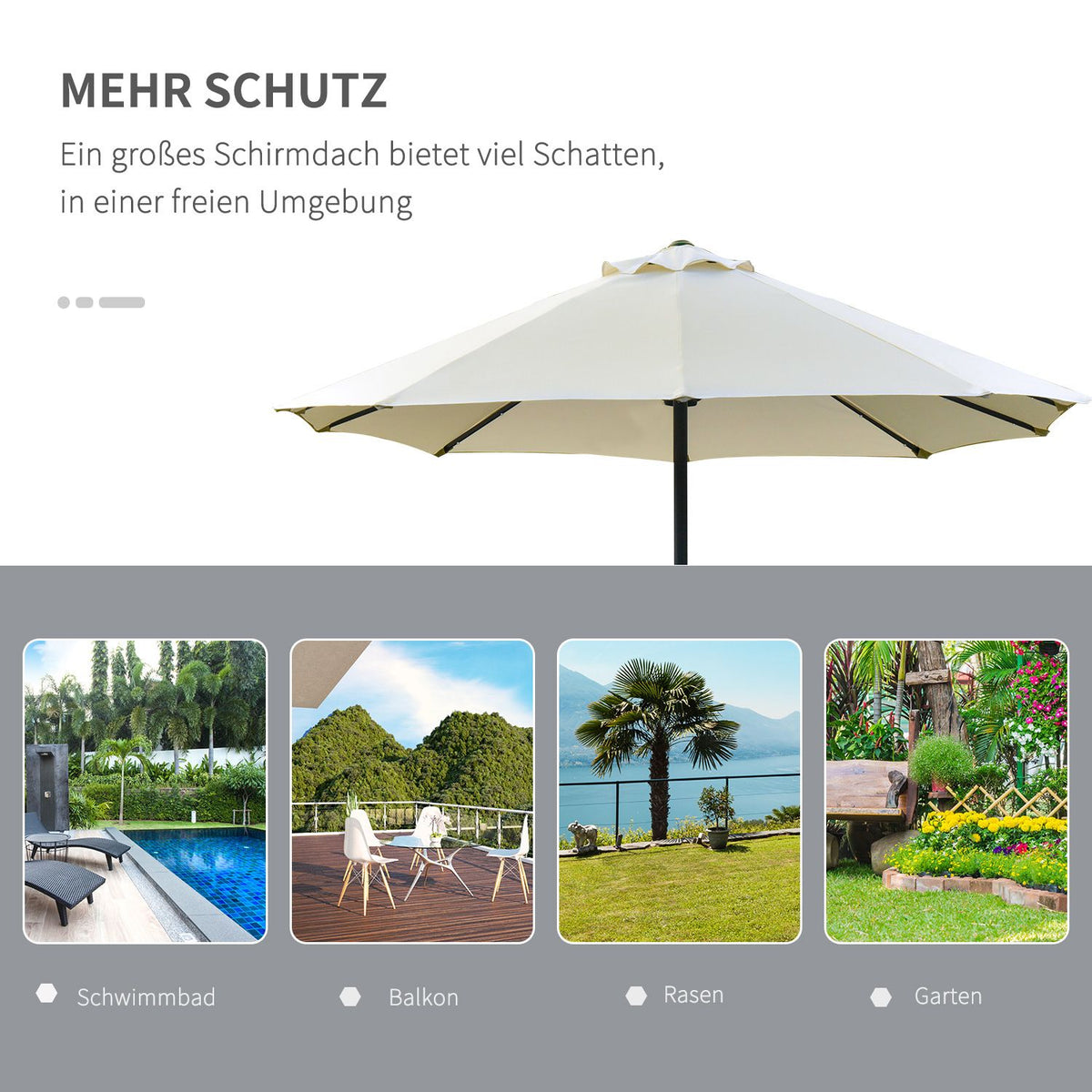 Parasol With Led Double Parasol 440 X 260 Cm Garden Umbrella Market Umbrella Large Patio Umbrella With Hand Crank Oval Metal Cream White