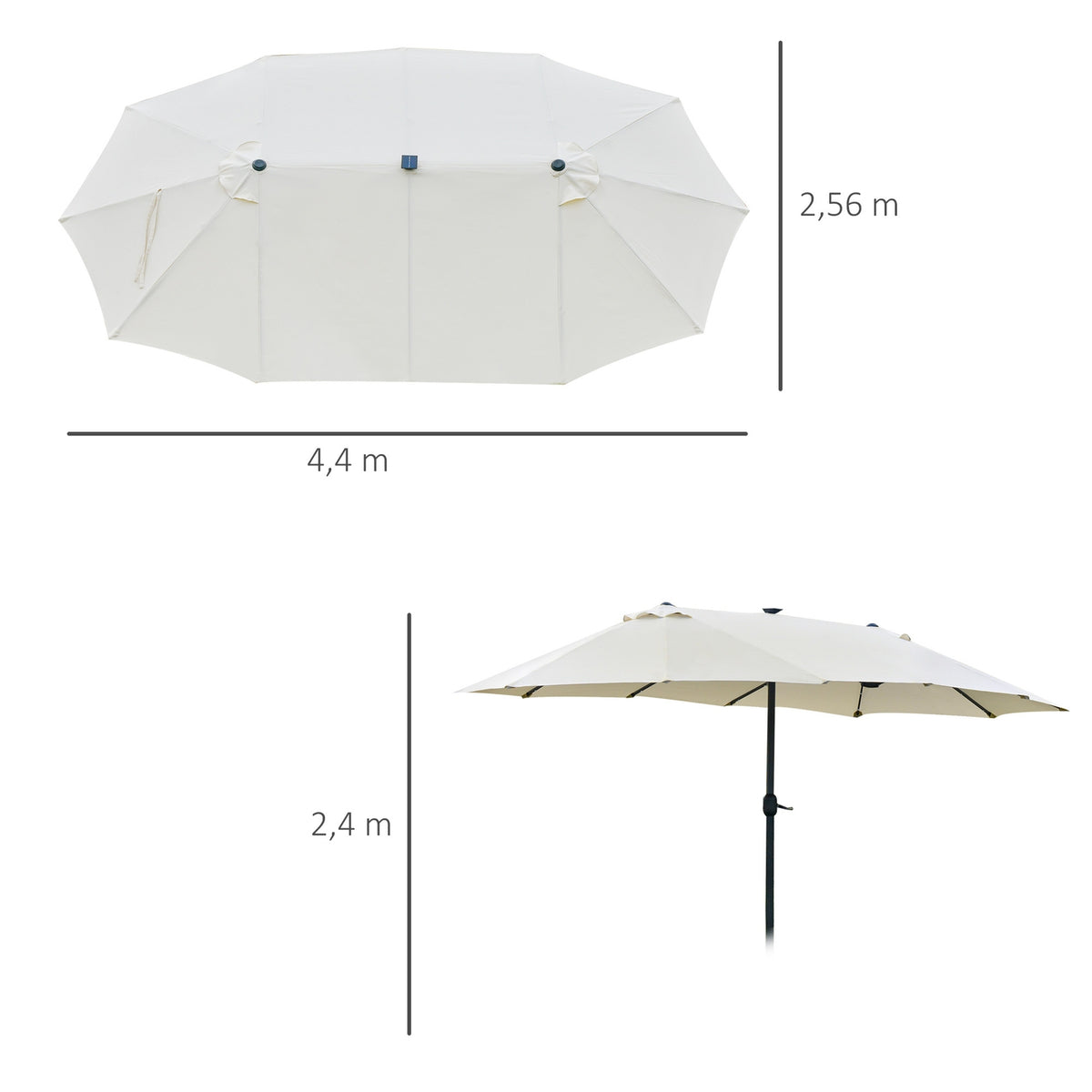 Parasol With Led Double Parasol 440 X 260 Cm Garden Umbrella Market Umbrella Large Patio Umbrella With Hand Crank Oval Metal Cream White