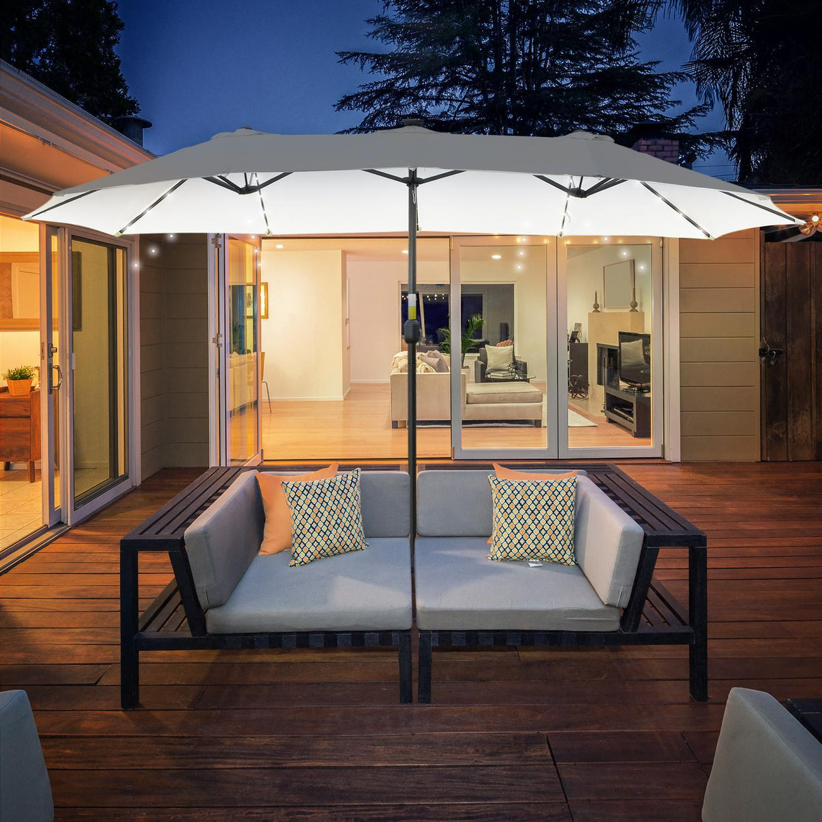 Parasol With Led Solar 4.5 M Double Parasol Garden Umbrella Market Umbrella Patio Umbrella Oval Black + Cream White