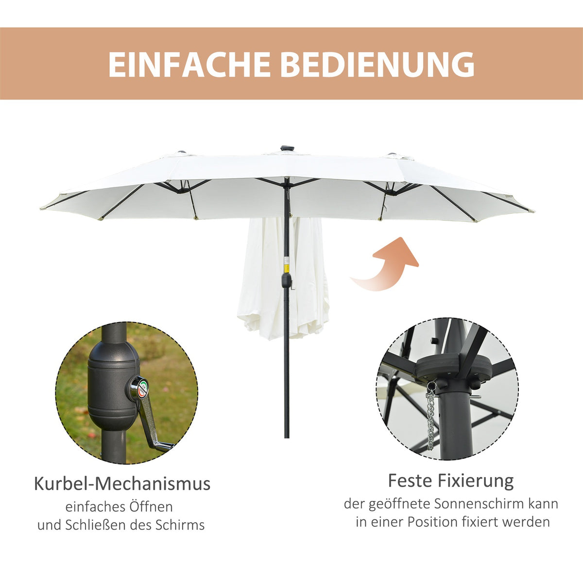 Parasol With Led Solar 4.5 M Double Parasol Garden Umbrella Market Umbrella Patio Umbrella Oval Black + Cream White