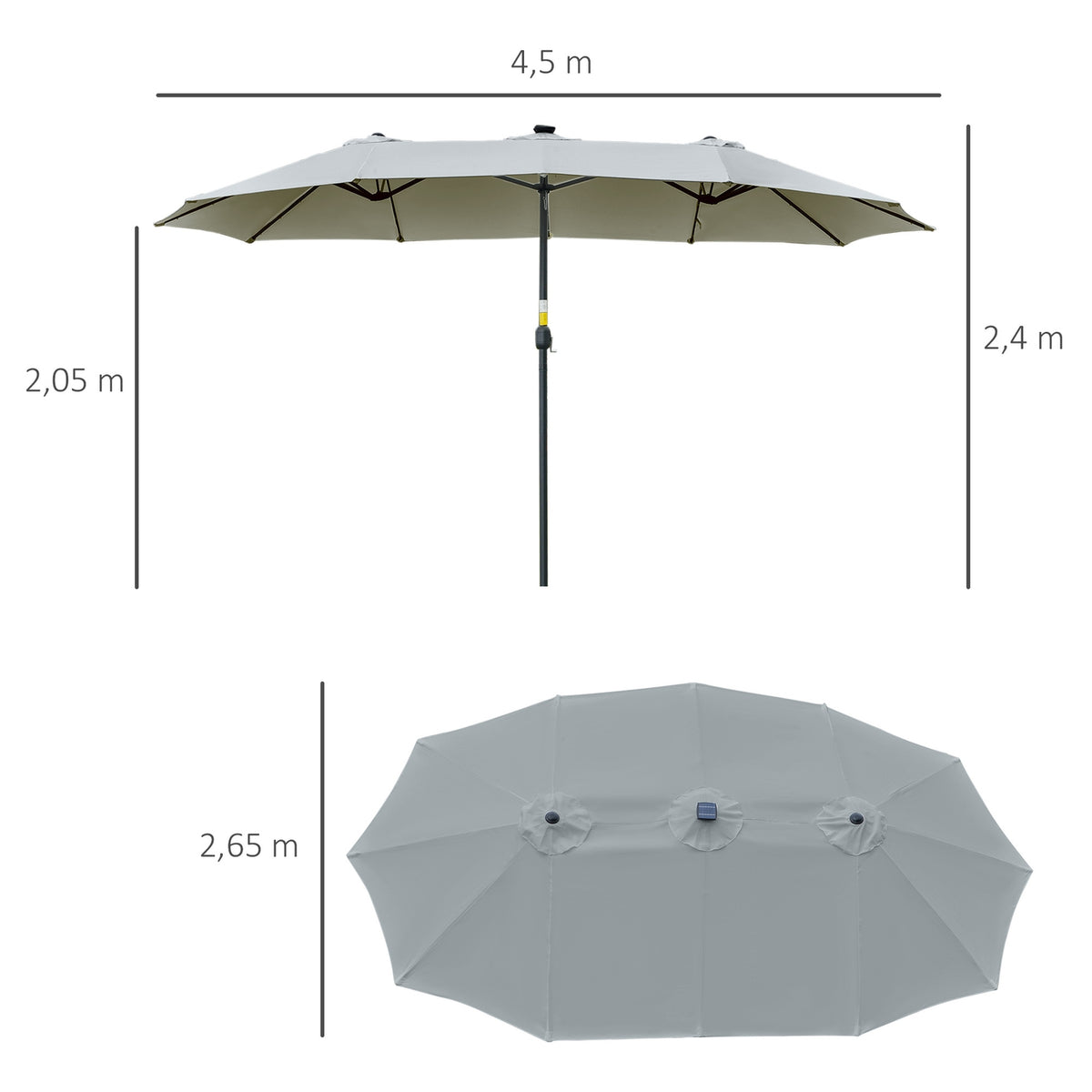 Parasol With Led Solar 4.5 M Double Parasol Garden Umbrella Market Umbrella Patio Umbrella Oval Light Gray + Black