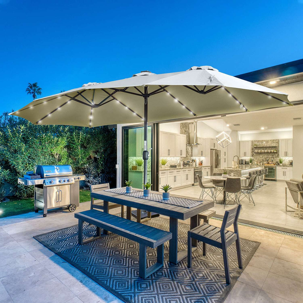 Parasol With Led Solar 4.5 M Double Parasol Garden Umbrella Market Umbrella Patio Umbrella Oval Light Gray + Black