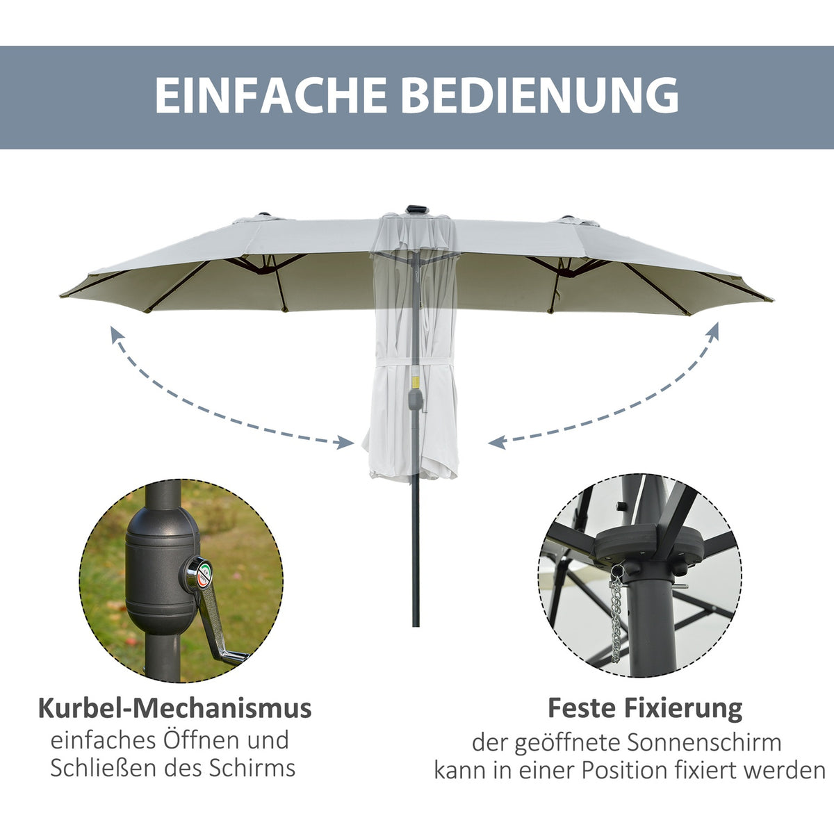 Parasol With Led Solar 4.5 M Double Parasol Garden Umbrella Market Umbrella Patio Umbrella Oval Light Gray + Black