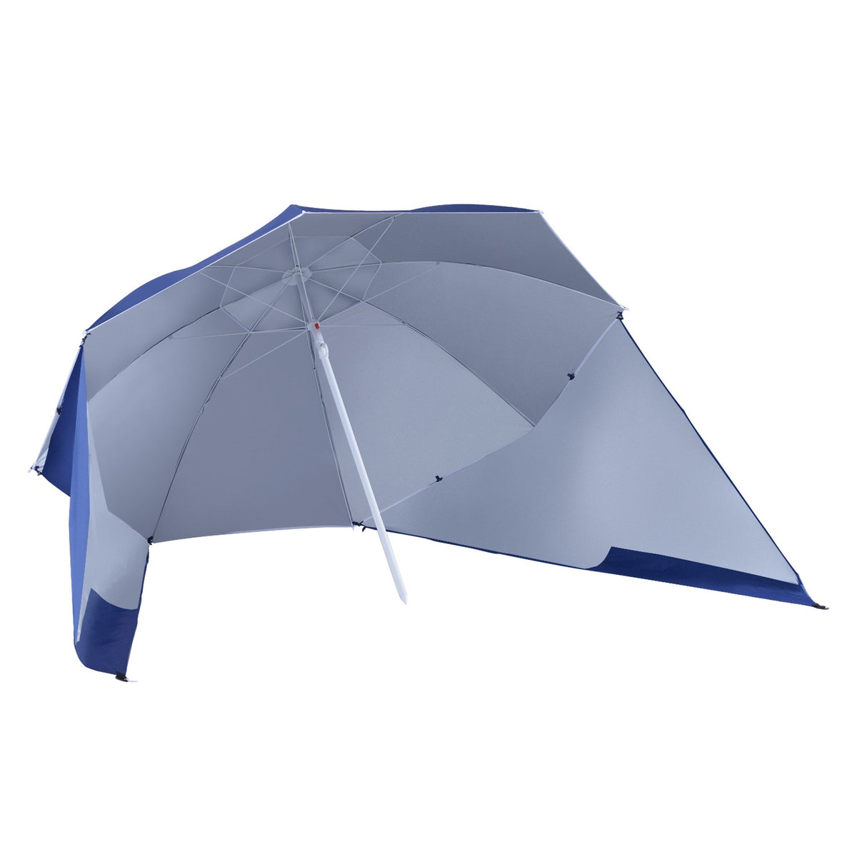 Parasol With Wind Protection 2 In 1 Beach Umbrella & Beach Shelter, Blue, Φ210Xh222Cm