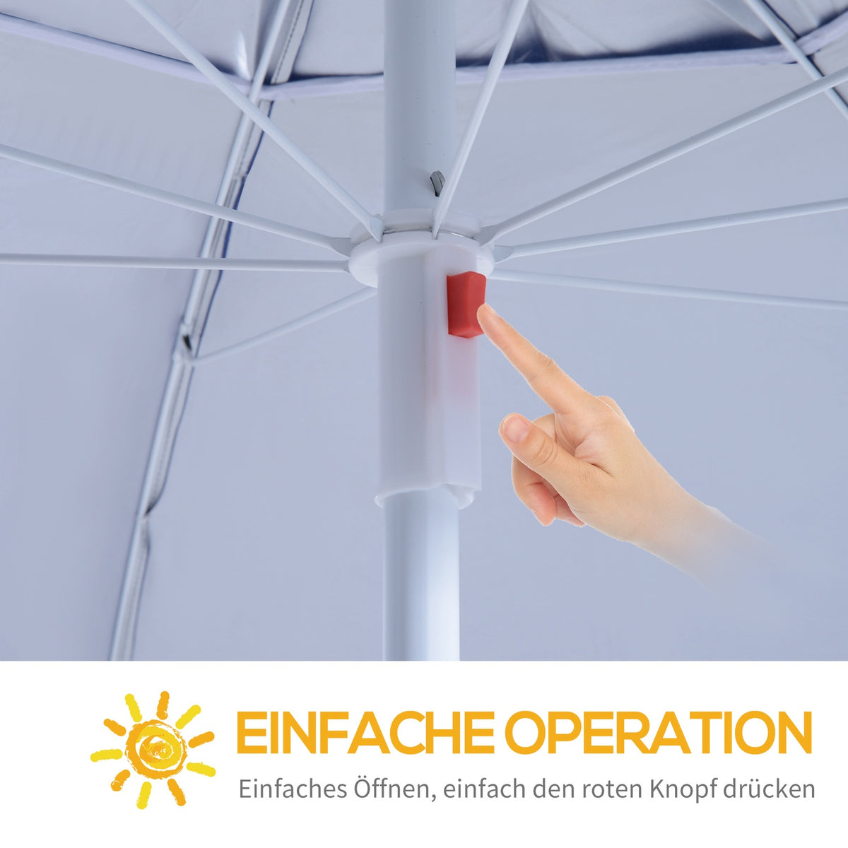Parasol With Wind Protection 2 In 1 Beach Umbrella & Beach Shelter, Blue, Φ210Xh222Cm