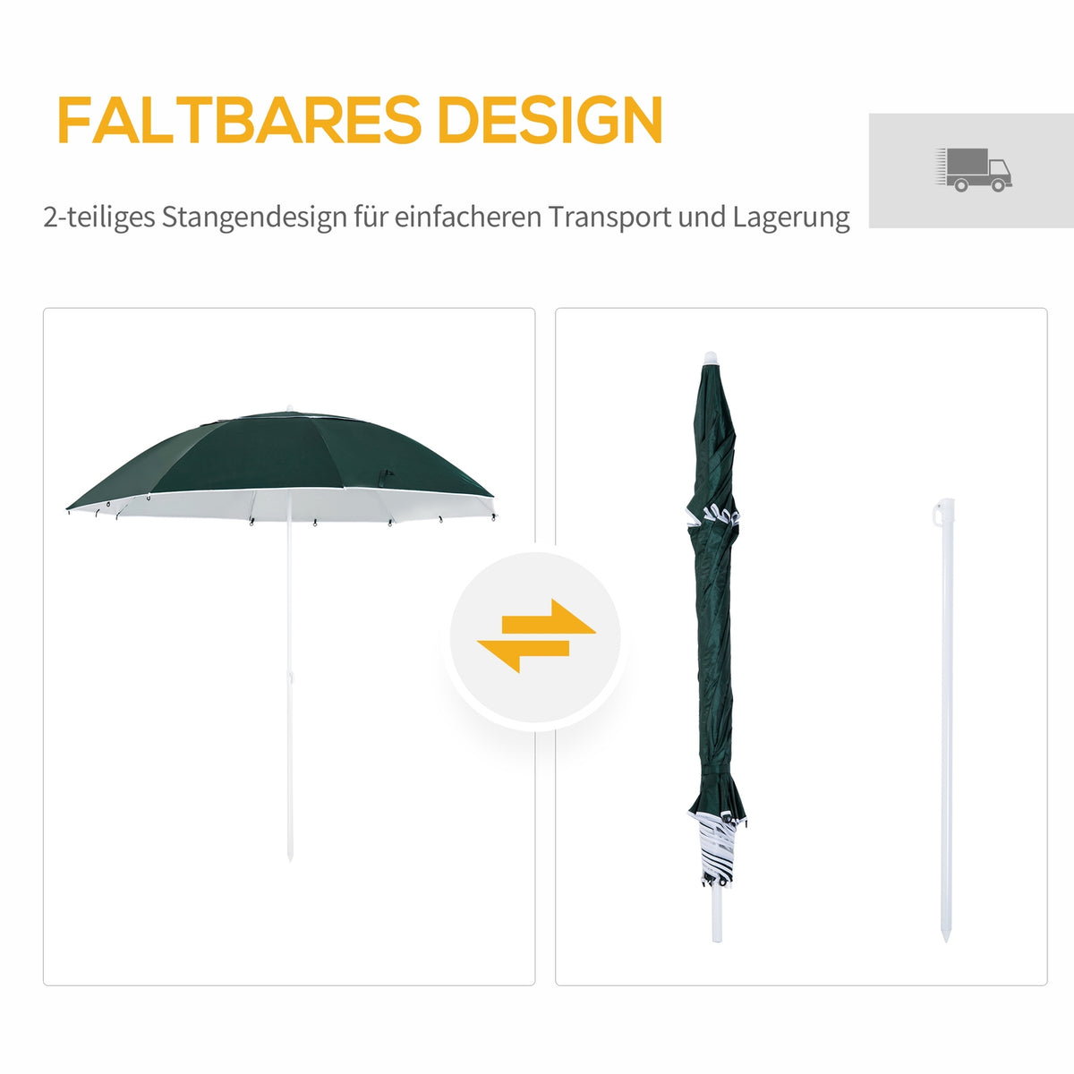 Parasol With Wind Protection 2 In 1 Beach Umbrella & Beach Shelter, Dark Green, Φ210Xh222Cm