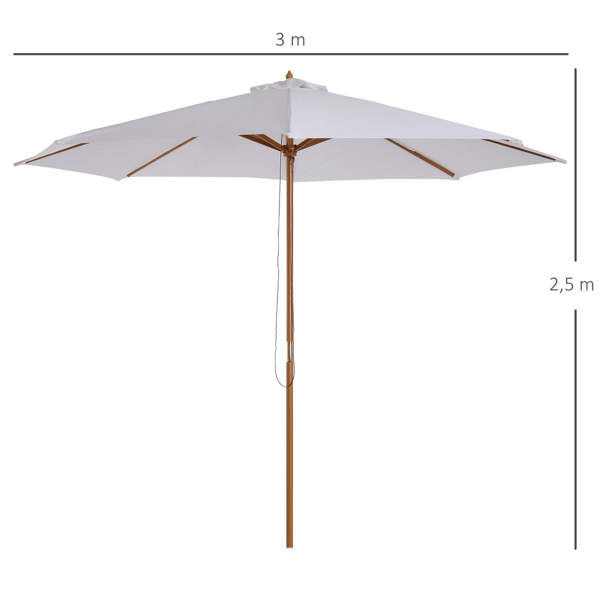 Parasol Wood 300 Cm Wooden Umbrella Garden Umbrella Balcony Umbrella Bamboo Cream White