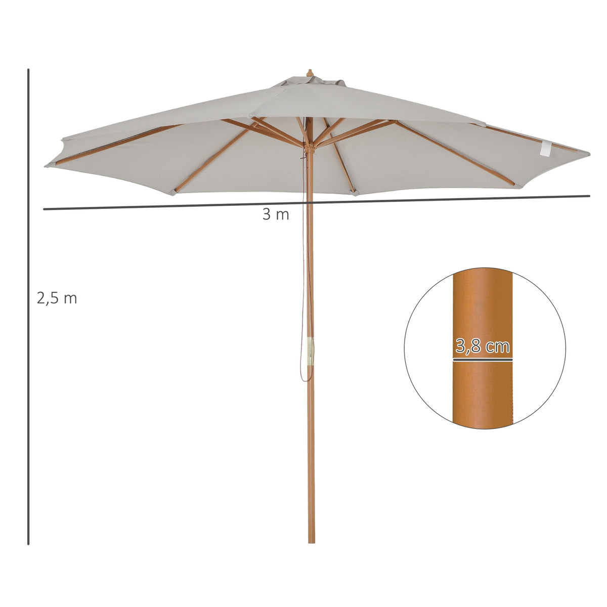 Parasol Wood 300 Cm Wooden Umbrella Garden Umbrella Balcony Umbrella Bamboo Gray