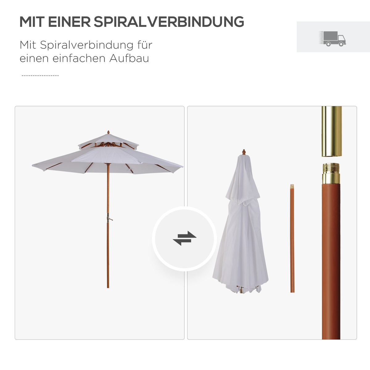 Parasol Wooden Parasol Garden Umbrella With Double Roof Balcony Umbrella Cream