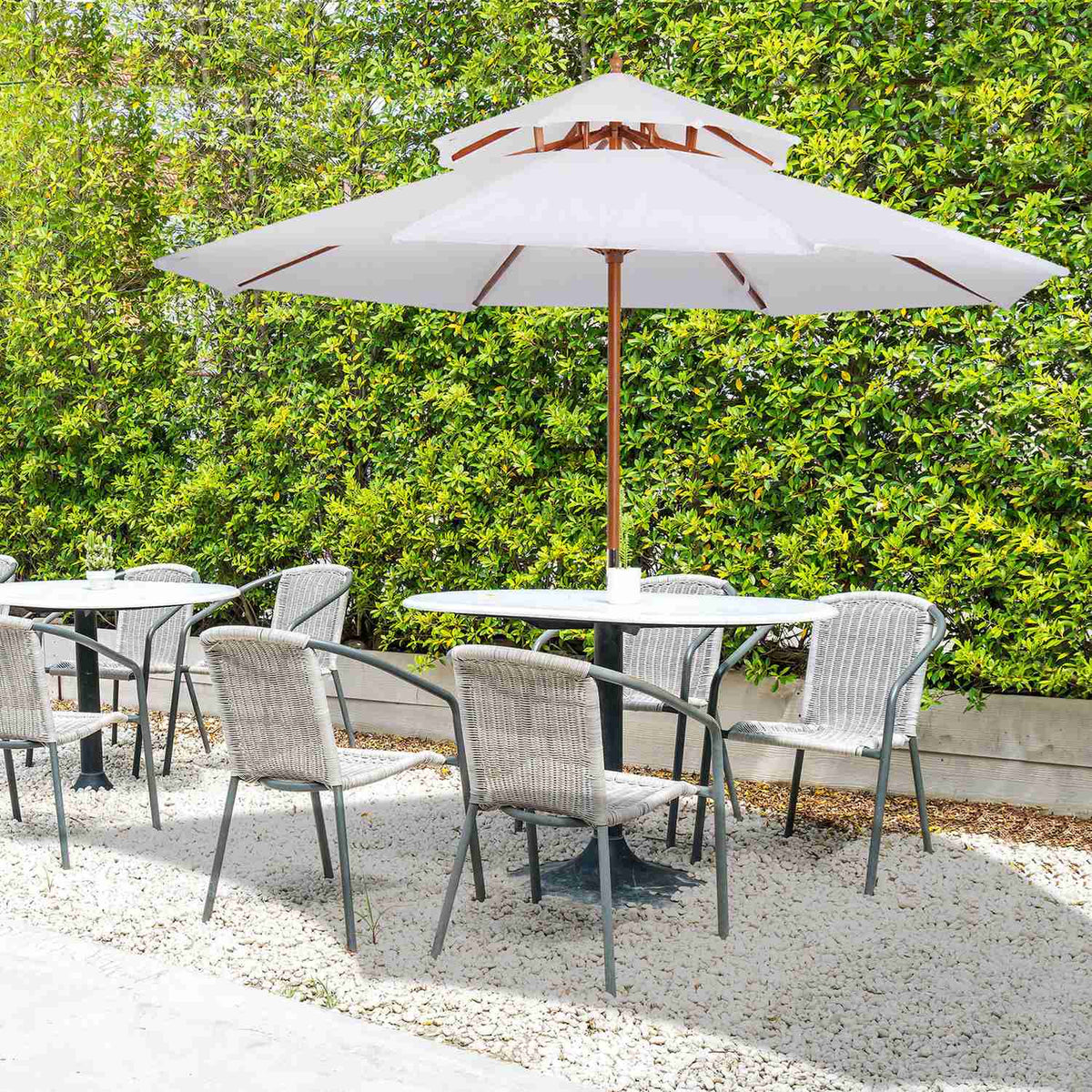 Parasol Wooden Parasol Garden Umbrella With Double Roof Balcony Umbrella Cream