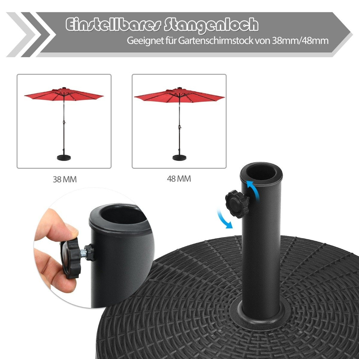 Parasol base 22 kg umbrella base made of synthetic resin in rattan look 52 x 36 cm black