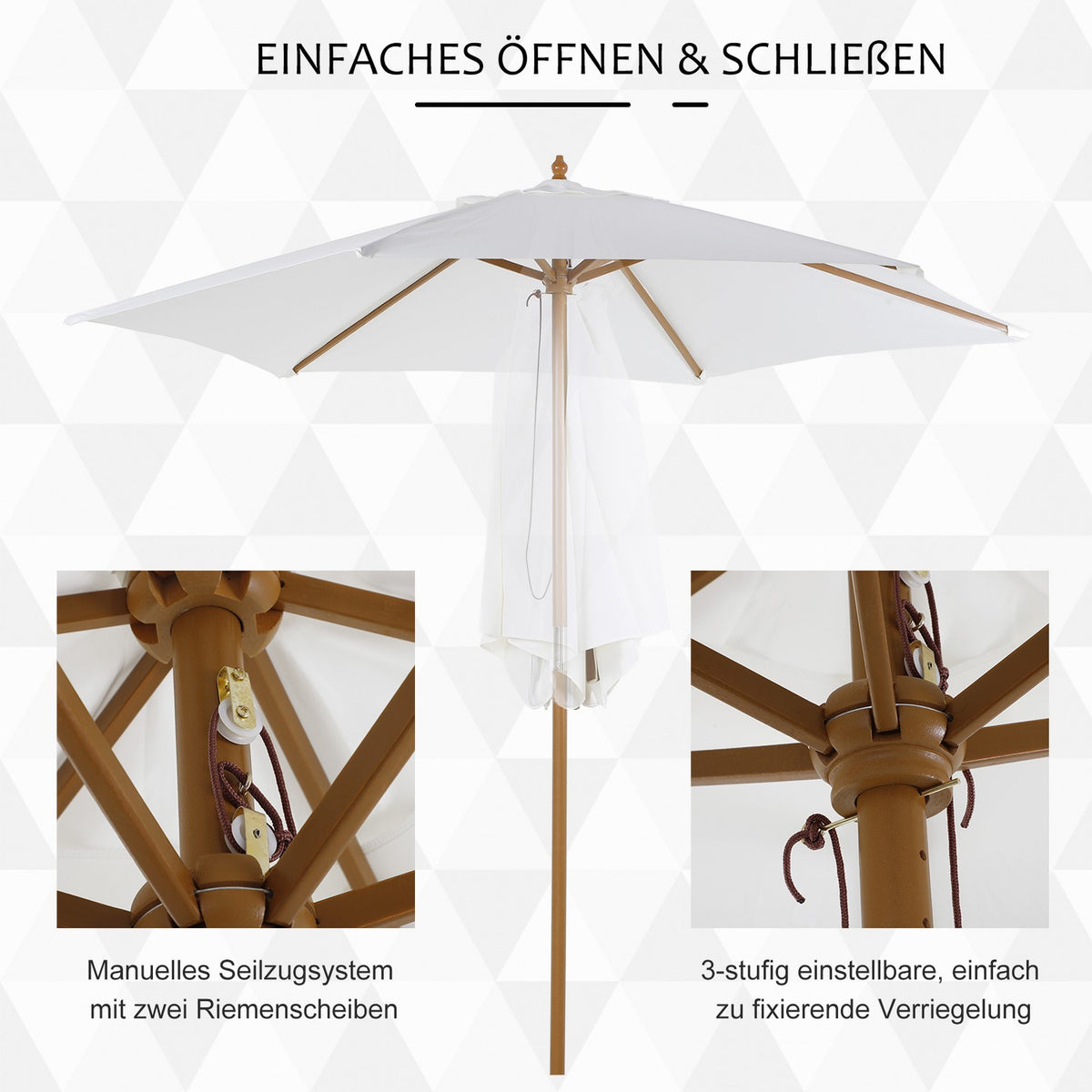 Parasol, garden umbrella, 3-tier, sun protection, bamboo 180/㎡ polyester, white, Ø2.5 x 2.3 m