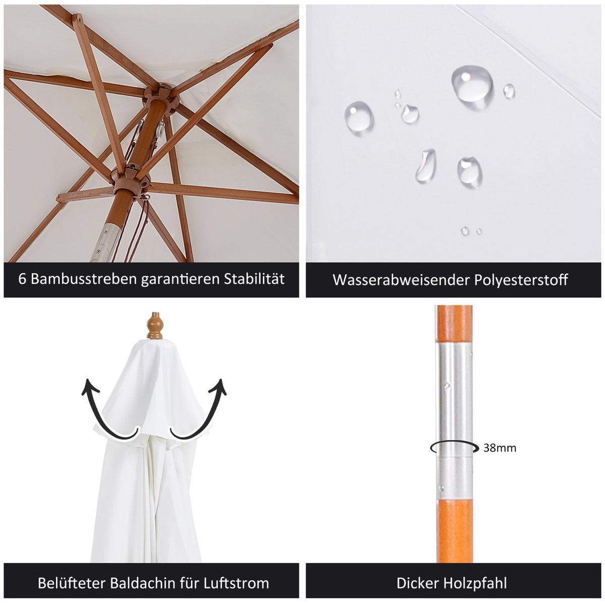 Parasol, garden umbrella, 3-tier, sun protection, bamboo 180/㎡ polyester, white, Ø2.5 x 2.3 m