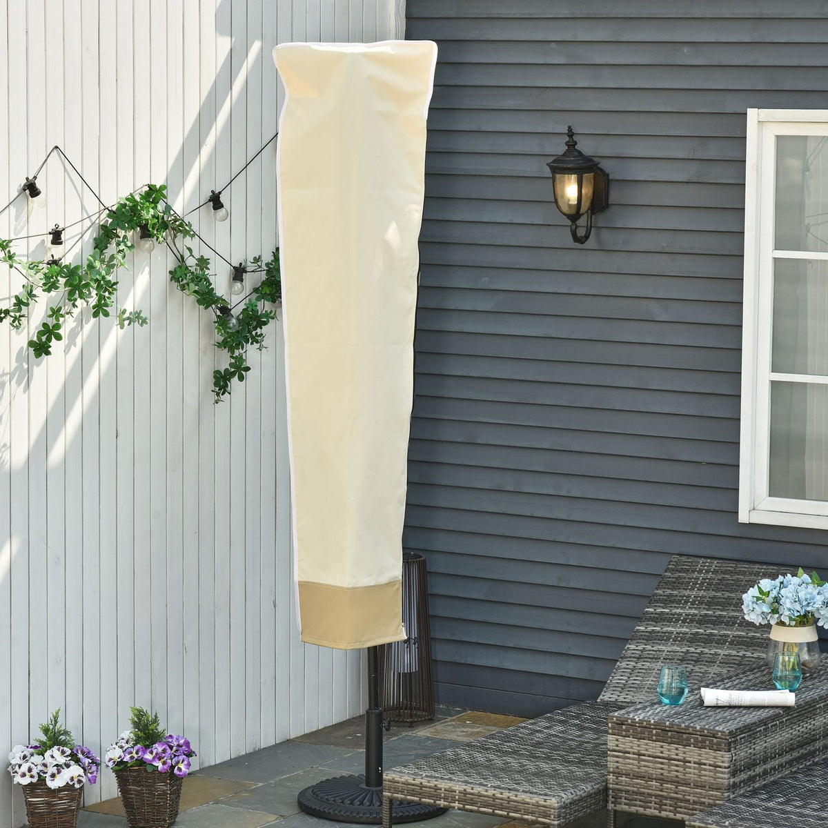 Parasol protective cover up to Ø300cm cover with zipper, Oxford fabric, beige + coffee, Ø30x190cm