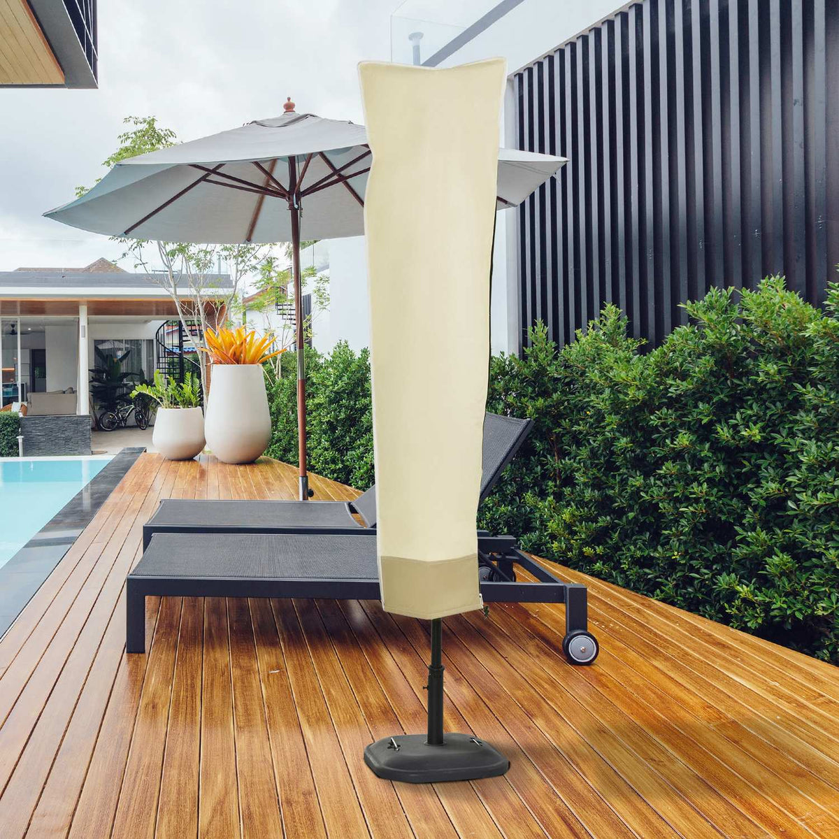 Parasol protective cover up to Ø300cm cover with zipper, Oxford fabric, beige + coffee, Ø30x190cm