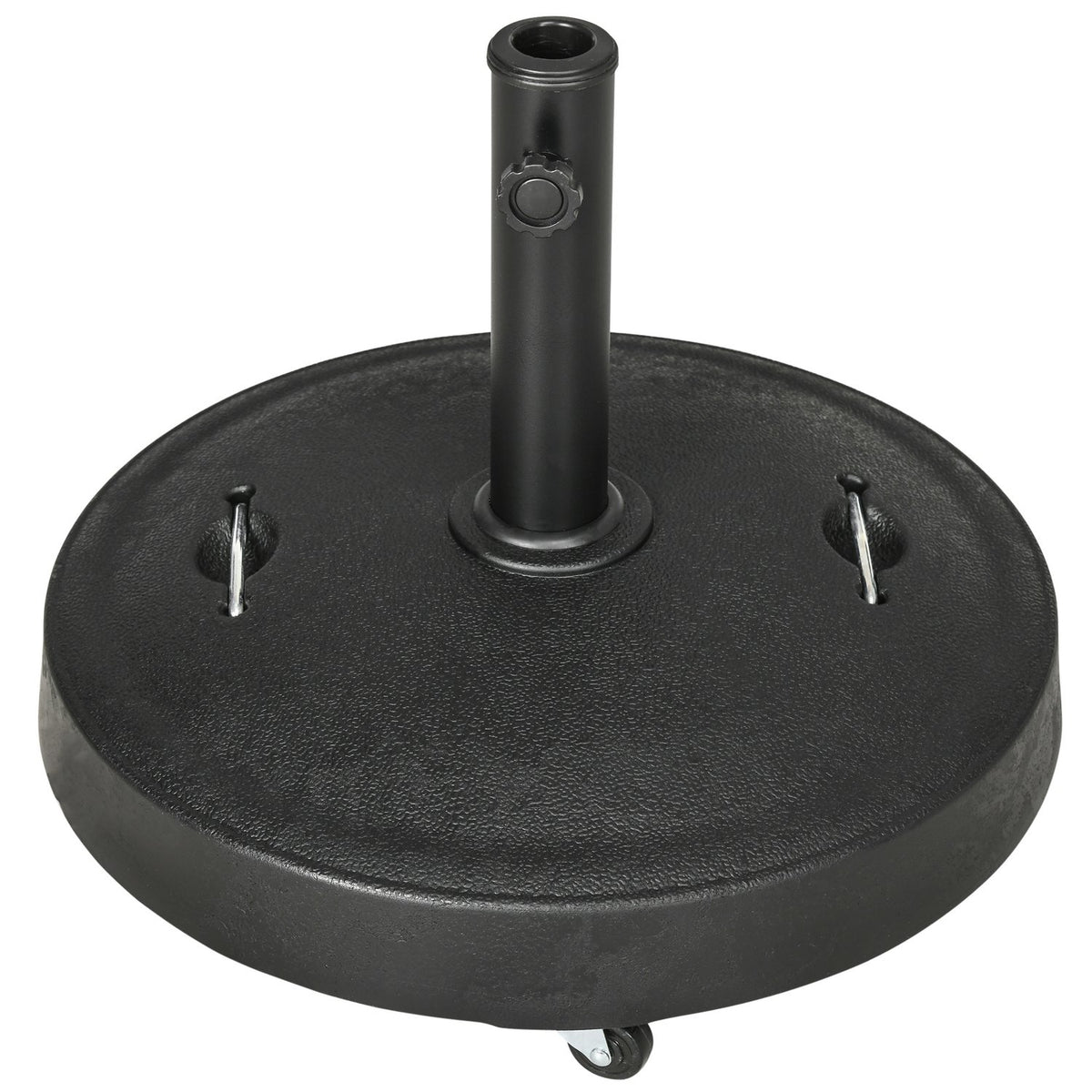 Parasol stand 23.5kg mobile umbrella holder with wheels for Ø38/48mm poles synthetic resin for garden balcony black