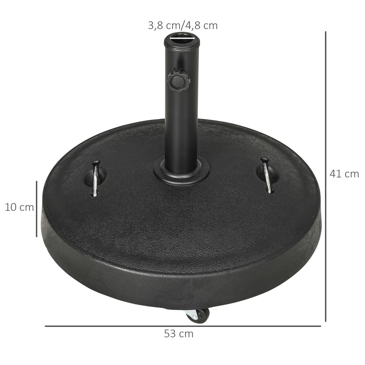 Parasol stand 23.5kg mobile umbrella holder with wheels for Ø38/48mm poles synthetic resin for garden balcony black