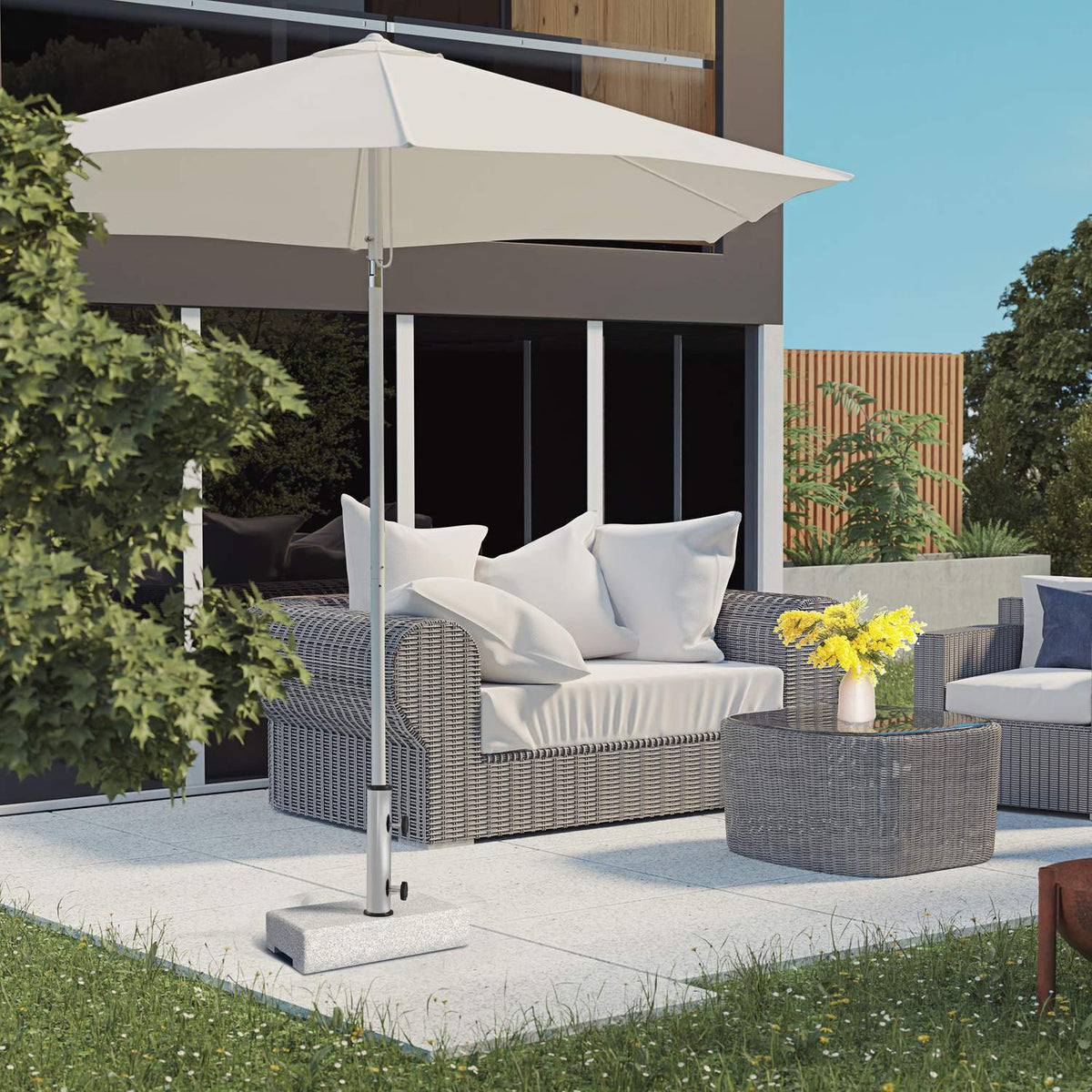 Parasol stand 25kg stand for half-round parasol with Ø 32/38/48 mm pole, parasol base for garden, balcony, granite, gray 45 x 22.5 x 40 cm