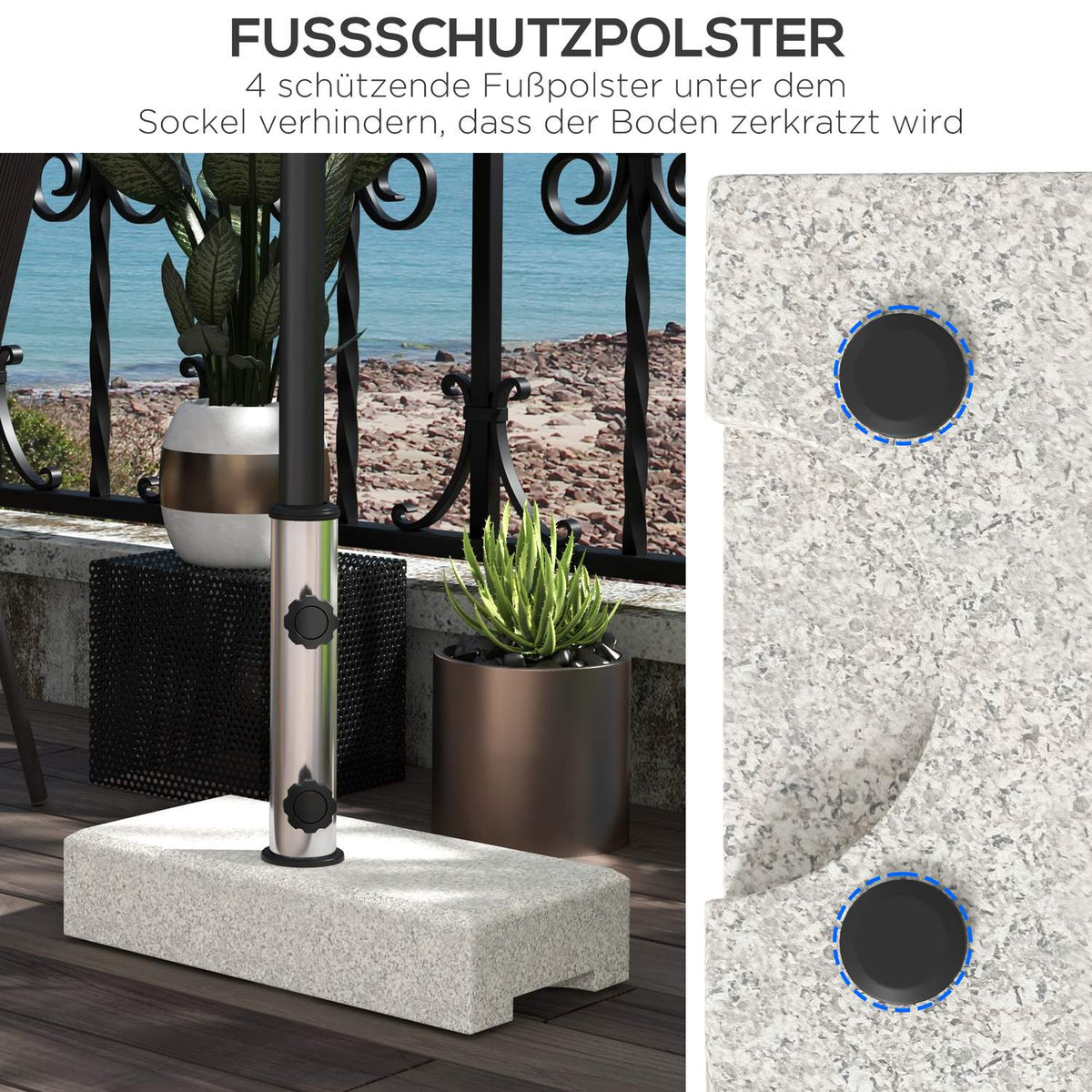 Parasol stand 25kg stand for half-round parasol with Ø 32/38/48 mm pole, parasol base for garden, balcony, granite, gray 45 x 22.5 x 40 cm