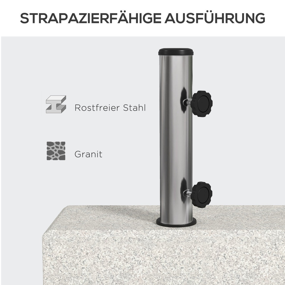 Parasol stand 25kg stand for half-round parasol with Ø 32/38/48 mm pole, parasol base for garden, balcony, granite, gray 45 x 22.5 x 40 cm
