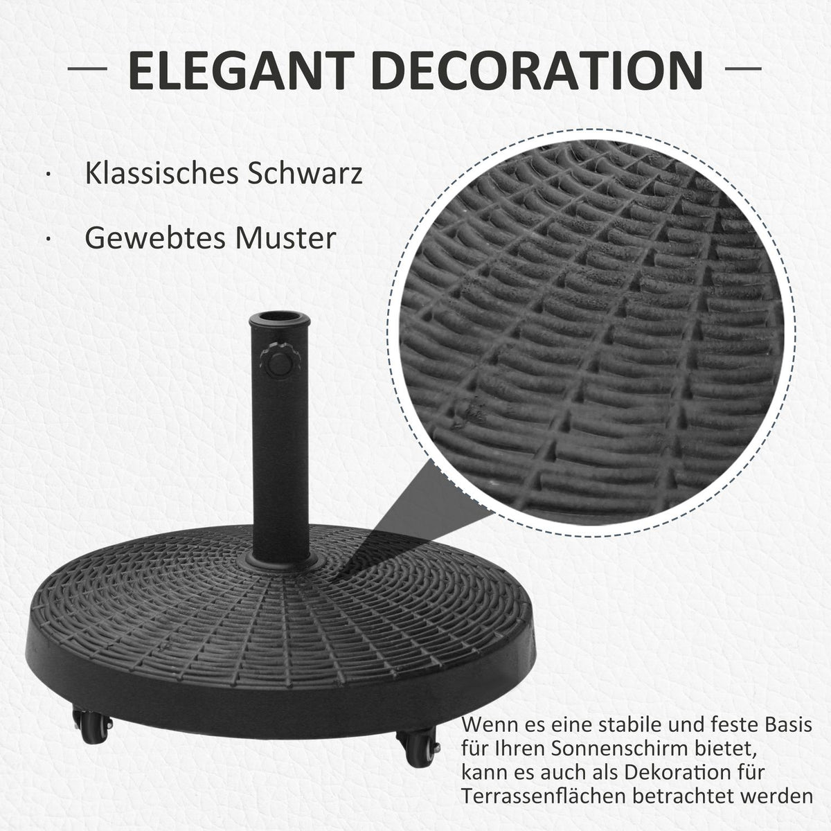 Parasol stand 25 kg umbrella base with wheels rattan look for umbrellas Ø38/48 mm synthetic resin & metal Ø52 x 41cm