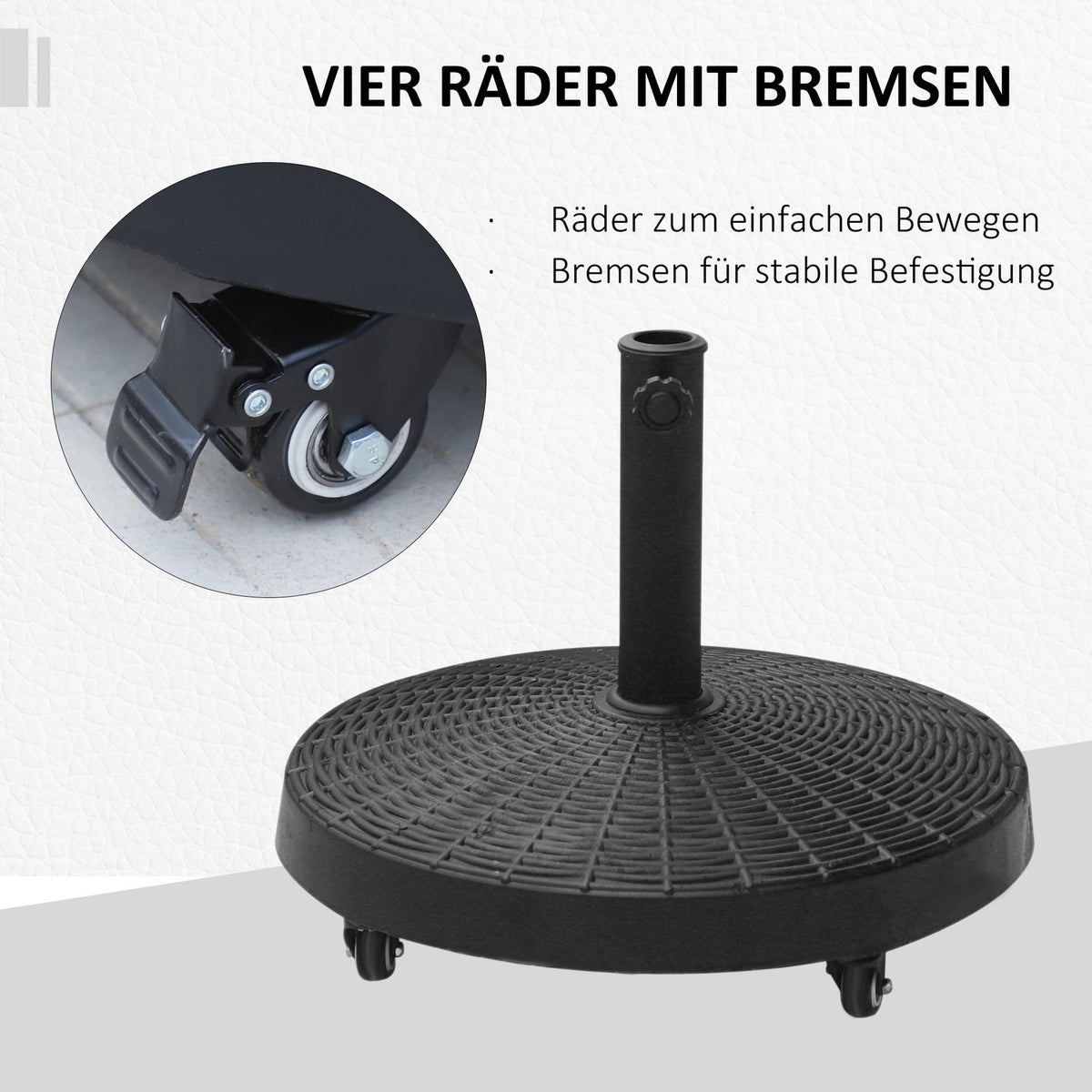 Parasol stand 25 kg umbrella base with wheels rattan look for umbrellas Ø38/48 mm synthetic resin & metal Ø52 x 41cm
