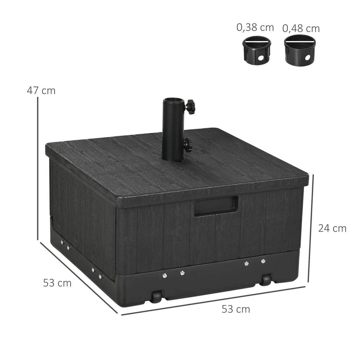 Parasol stand 3-in-1 side table with handle and wheels, raised bed can be filled with sand up to 80 kg for Ø38/48 mm umbrella poles