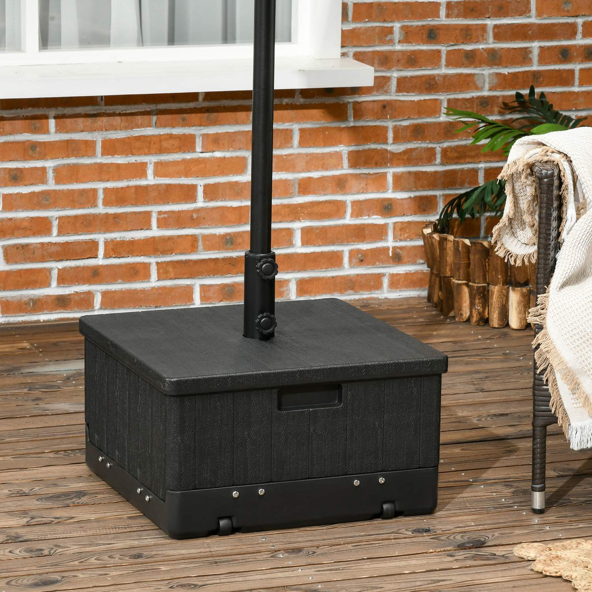 Parasol stand 3-in-1 side table with handle and wheels, raised bed can be filled with sand up to 80 kg for Ø38/48 mm umbrella poles