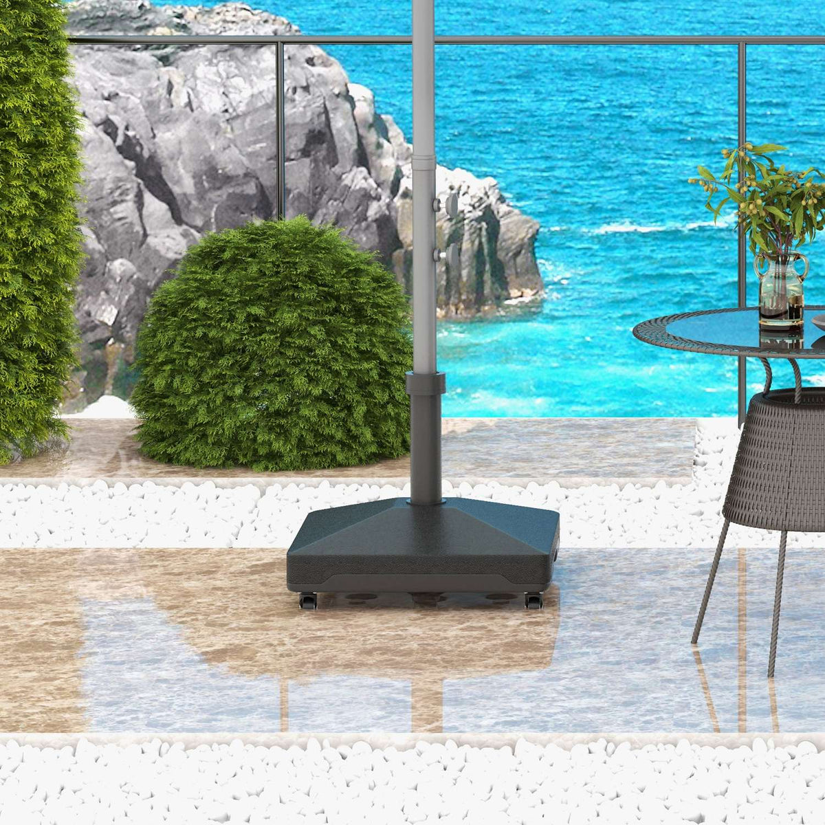 Parasol stand can be filled up to 21kg, umbrella stand with wheels, square umbrella holder, umbrella weight, stand for parasol 24-38mm tube diameter, for balcony, terrace, black |