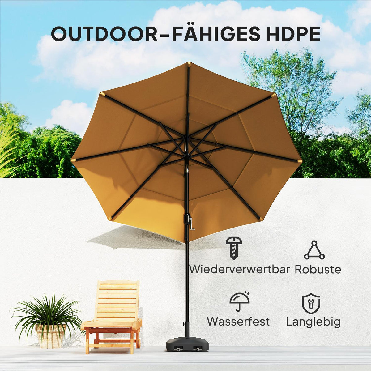 Parasol stand can be filled up to 25 kg, umbrella stand with wheels, square umbrella holder, umbrella weight, stand for parasol Ø38/48 mm, for balcony, terrace, garden, black