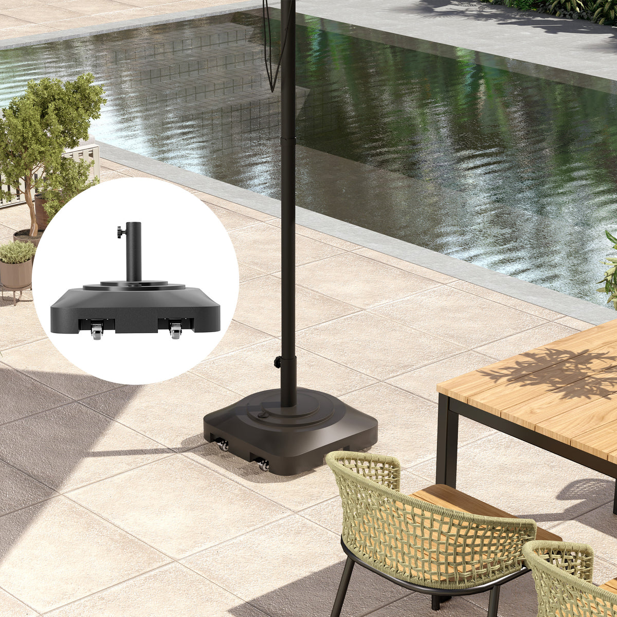Parasol stand can be filled up to 25 kg, umbrella stand with wheels, square umbrella holder, umbrella weight, stand for parasol Ø38/48 mm, for balcony, terrace, garden, black