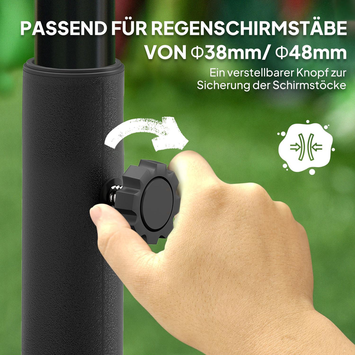 Parasol stand can be filled up to 25 kg, umbrella stand with wheels, square umbrella holder, umbrella weight, stand for parasol Ø38/48 mm, for balcony, terrace, garden, black
