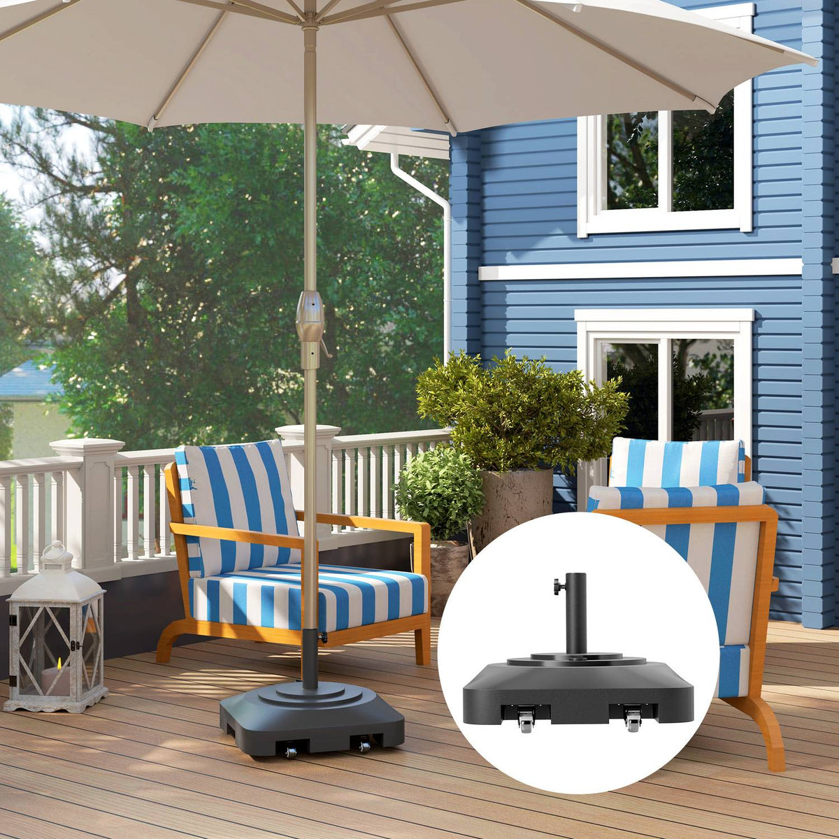 Parasol stand can be filled up to 25 kg, umbrella stand with wheels, square umbrella holder, umbrella weight, stand for parasol Ø38/48 mm, for balcony, terrace, garden, black