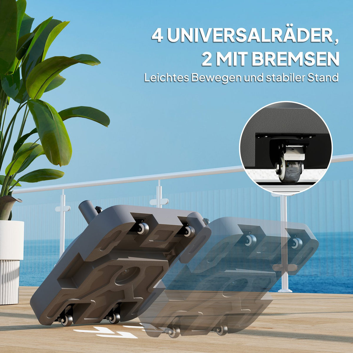Parasol stand can be filled up to 25 kg, umbrella stand with wheels, square umbrella holder, umbrella weight, stand for parasol Ø38/48 mm, for balcony, terrace, garden, black